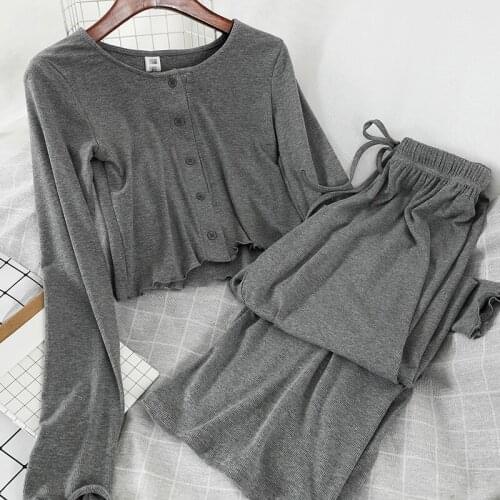 Women Popular Comfortable Knitted Single Breasted Top and Wide Leg Casual Pants Loose Knitted Clothing Set