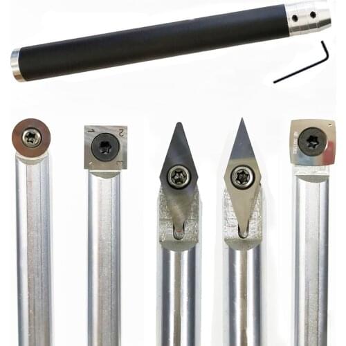 1PC Wood Turning Tool Chisel Changeable Tungsten Titanium Tip Lathe Tool Insert Cutter Optional Aluminum Handle Turning Tool