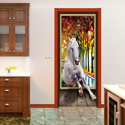 2 Pcs /set 3D Creative Colorful Horse Door Wallpaper Wall Sticker DIY Mural Living Room Bedroom Home Decor Poster Waterproof