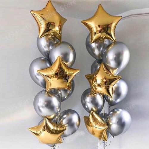 22pcs/set 18inch gold star foil balloon metal silver balloon happy birthday party wedding decoration toy baby showe party