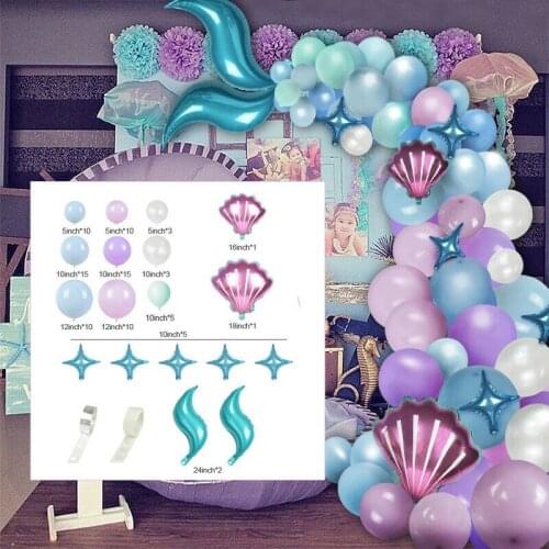 87pcs Mermaid Tail Balloon Garland Arch Set Birthday Baby Shower Balloon Party Decoration Set Underwater Little Mermaid Balloon
