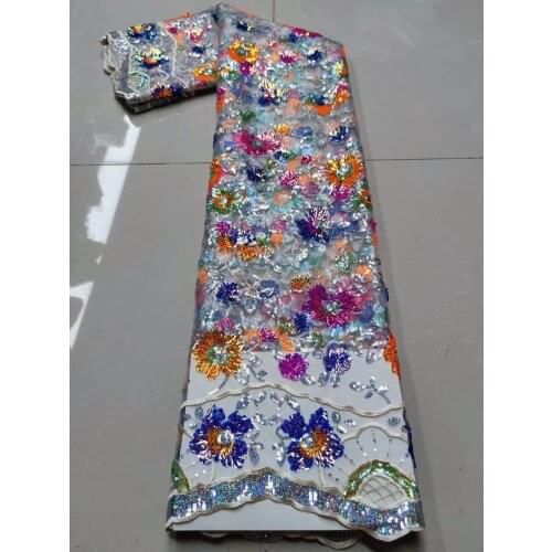 African Lace Fabric 2021 High Quality Sequins French Lace Fabric Sewing Nigerian Lace Fabrics For Wedding Dress FJ4760