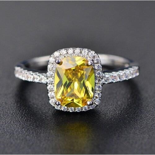 AMORUI Square Cubic Zircon Rings for Women Jewelry Pink/Yellow/White Birthstone Wedding Ring Bijoux Bague Anillos Mujer