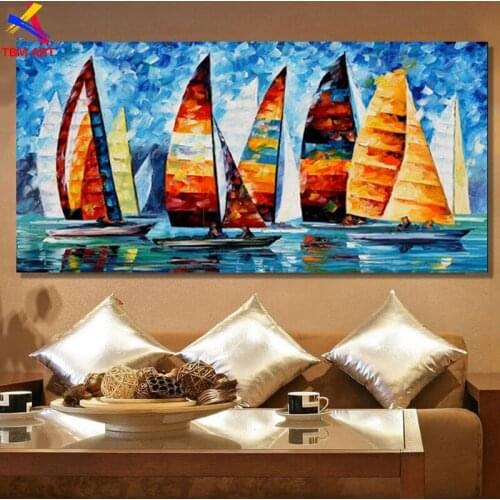 Large Sailing Picture Hand painted Modern Abstract Oil Painting on Canvas for Living Room Wall Art Home Decoration Gift SL063