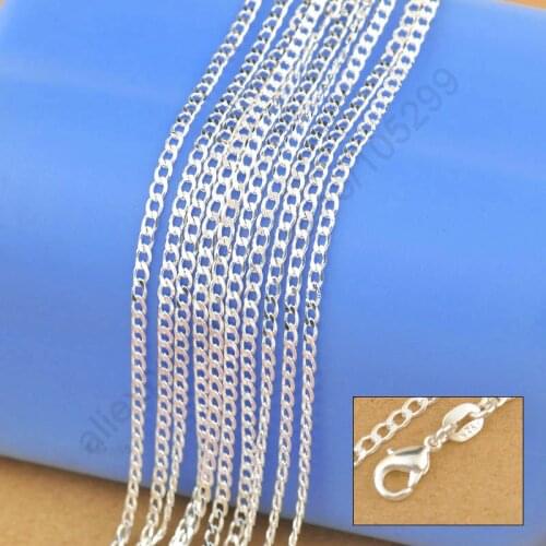 10PCS 16"-30" Necklaces Chains Jewelry Genuine 925 Sterling Silver Curb Necklace Chain For Pendant +Lobster Clasps