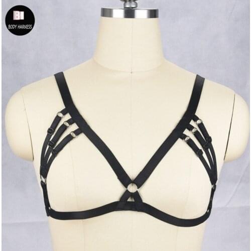 Black Harajuku Harness bra Frame bra cage lingerie harness gothic sexy bondage lingerie harness cage bra
