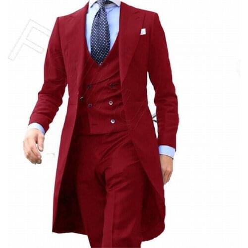 Formal Grey Long Tail Coat Gentleman Man Suits Male Fashion Groom Tuxedo for Wedding Prom 3pcs Jacket Waistcoat with Pants