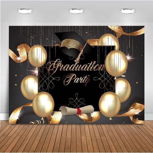 Graduation party backdrop for photography gold glitter balloons party decoration supplies black background for photo studio