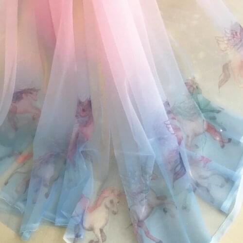 Unicorn gauze mesh fabric for childrens dress gauze fabric skirt fabric