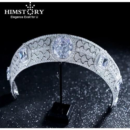 Himstory Super Sparkling Princess Crown Retro European Royal Cubic Zirconia Bridal Crowns Copper Headband Hair Jewelry