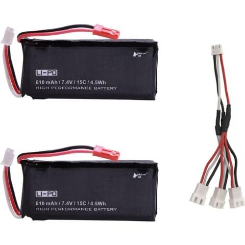 2PCS 7.4v 610mah Li-Po Battery with charging cable for Hubsan X4 H502S H502E RC Quadcopter Spare Parts 7.4 V 15c 4.5Wh Battery