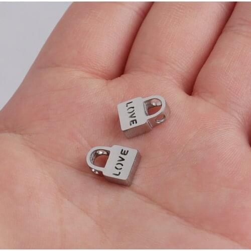 100% Stainless Steel Lock Bead Charm For Jewelry Making 1.8mm Hole Metal Padlock Hollow Love Beads Mirror Polished 30pcs