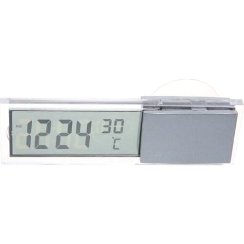 Mini 2 in 1 LCD Digital Auto Car Clock + Thermometer w/Suction Cup