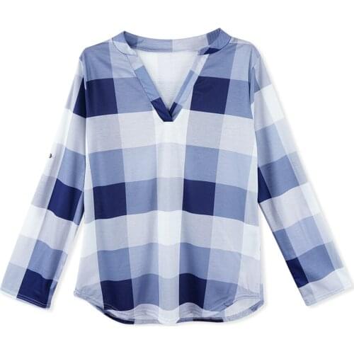 Fashion Shirt Women Plaid Shirt Tops and Blouses Casual Long Sleeve V-neck Streetwear Ladies Blusas Femme 2019 Clothes