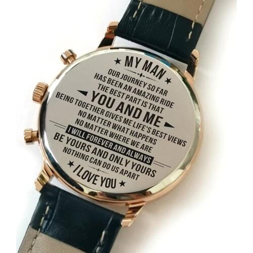 K4600-2 To My Fiance Automatic Quartz stainless Steel Engraved Watches 30m Waterproof Casual Sports Men Watch Wrist Wathes Blue