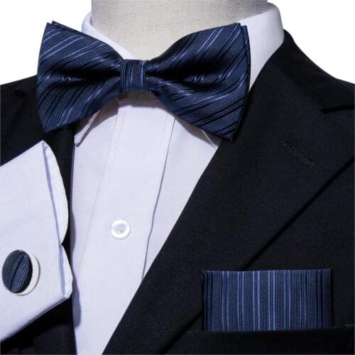 2019 New Stripe Bowtie for Men Silk Bowtie Formal Butterfly Bow Ties Business Pre-Tied Bows Pocket Square Cufflinks Barry.Wang