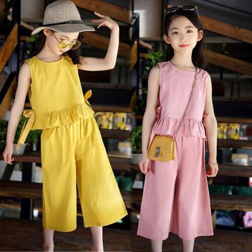 Summer New Western Style Childrens Summer Girl Fashionable Wide-leg Pants Two-piece Girl Suit Childrens Boutique Clothing