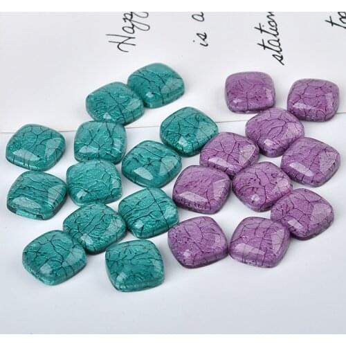 Wholesale 80pcs 16*16MM Flatback Square Shpe Crackle Style Resin Cabochons Plastic DIY Jewelry Findings Ornamenet Accessories