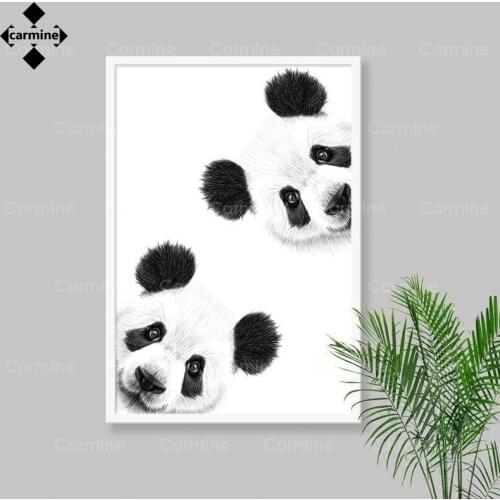Panda Drawing Canvas Poster Cute Curious Nursery Wall Art Print Painting Lovely Animals Picture for Home Interior Decor No Frame