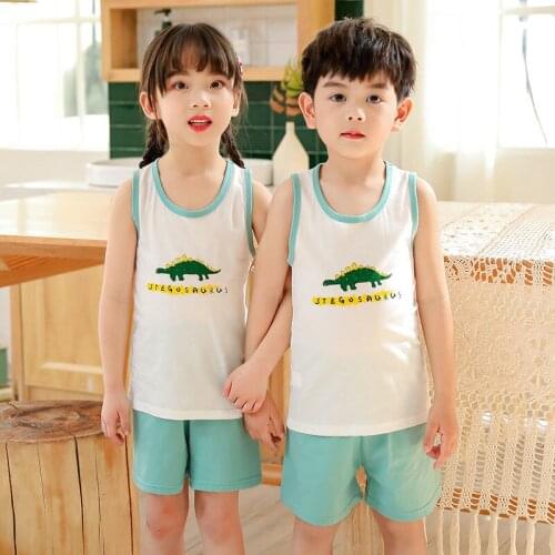 New Pyjamas Kids Cartoon Summer Pijamas Infantil Baby Girls Sleeveless Vest +Shorts Clothing Set Boys Cotton Children Homewear