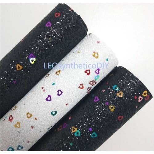 1PC 21X29CM Glitter Fabirc, Glitter Leather With Hearts, Glitter Leather Sheets For Making Bows LEOsyntheticoDIY T298C