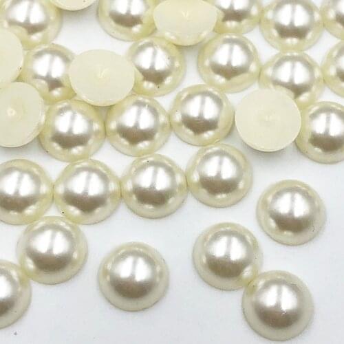Upick 50/100pcs Beige Plastic Pearl Hemispherical Flatback Acessories 12*12*6mm