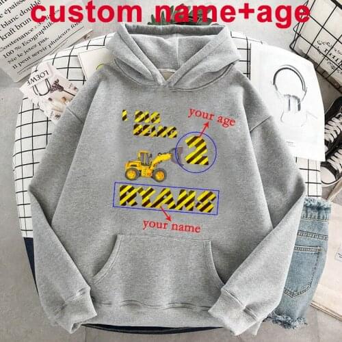 Your OWN Design Brand Name/Age Kids Custom Baby Boys DIY Hoodies Girls Cartoon Sweatshirt Tops Custom Number Excavator Hoodie