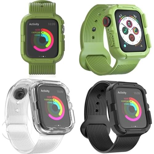 Integrated Silicone Case and Strap for Apple Watch Band 38 40mm 44 42mm Sport Loop for IWatch SE 6 5 4 3 2 Shockproof Protector