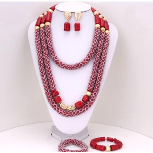 4ujewelry Coral Jewellery Set Wine and Gold Nigerian Women Wedding African jewelry Set Costume