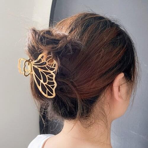 Retro Butterfly Hair Clips For Women Hair Claw Clips Korea Gold Metal Hollow Simple Fairy Hairpins Catch Clip Clamps Jewelry