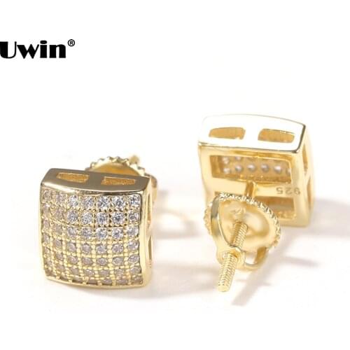 Uwin Square Earrings for Women Mens Full Micro Paved CZ Stone Bling Iced Out Stud Earrings Hip Hop Jewelry for Drop Shipping