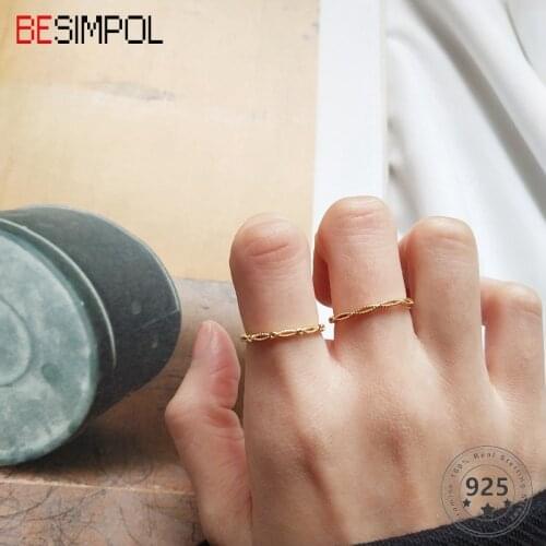 Besimpol 925 Sterling Silver Rings Single Circle Ultra Thin Line Rings Fashion Open Adjustable Ring for Women Fine Jewelry Gift
