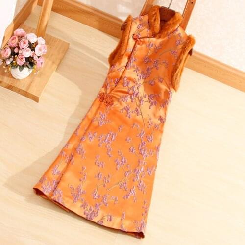 Autumn Winter Retro Women Sleeveless Plum Blossom Dress Vintage Chinese Style Elegant Lady Jacquard Qipao Dress S-XXL