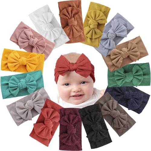 15 Colors Soft Wide Baby Stripe Headbands with 4.5inches Hair Bow Headwraps Turban for Girls Infants Newborn Hair Accessories
