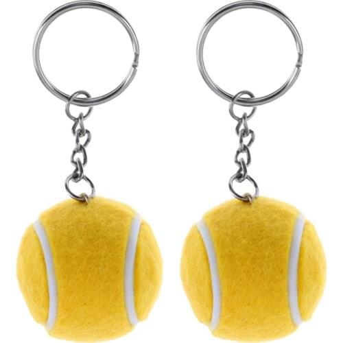 2x Mini Tennis Ball Key Chain Keychain Metal Key Ring Keyring Yellow