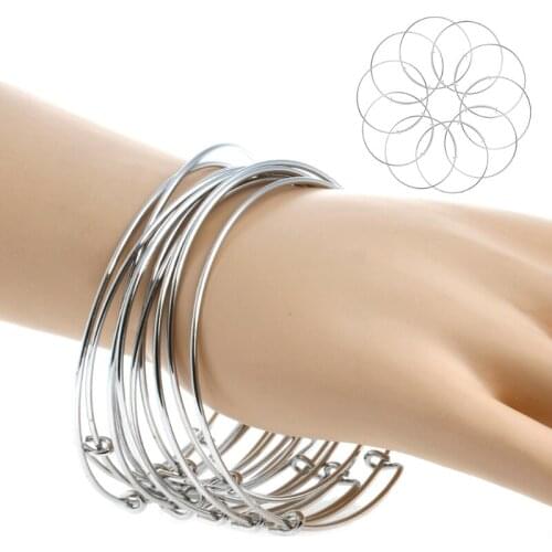32CE 10 Pcs Womens Silvery Adjustable Expandable Bangle Wire Wrapped Wrist Bracelet