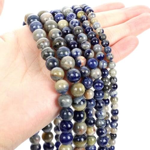 Natural Stone Blue Veins Beads Smooth Loose Round Spacer Beads For Jewelry Making Needlework DIY Bracelets Accessories 6/8/10MM