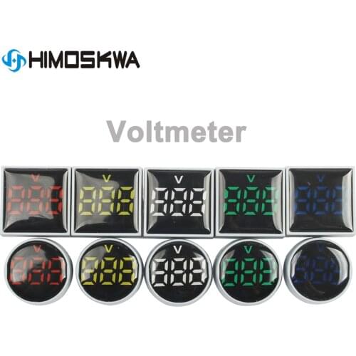 AC 60-500V LED Voltmeter voltage meter indicator pilot light Red Yellow Green Blue White digital ammeter Square