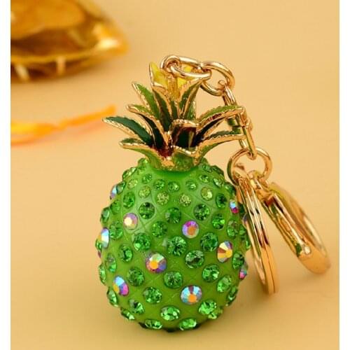 Colorful Stone Pineapple Car Keychain Men Shining Fruit Key Chain Gold Color Chains Circle Key Ring Female Fashion Jewelry Gifts