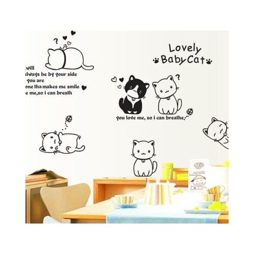 DIY Cartoon Lovely Baby Cat Refrigerator Wall Sticker Romantic Love Home Decal Kids Rooms Wall Decor Nursery Wallpaper Murals