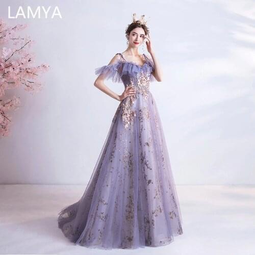 LAMYA Elegant Purple Evening Dresses Princess Plus Size Ruffles Prom Gown Sweetheart Tulle A Line Vestido De Festa