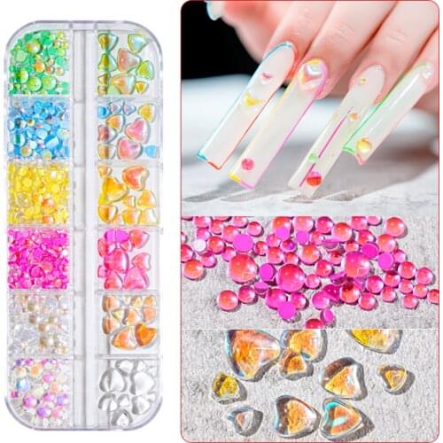 Aurora Candy Colors Mermaid Nail Beads Gradient Fairy Flatback Beans Nails Art Decoration Crystal Stones