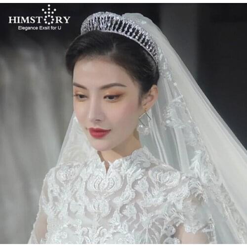 HIMSTORY Rhinestone Crystal Crown Silver Color Tiara Wedding Crown Headband Bridal Hair Accessories Party Princess Crown