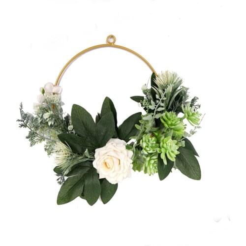 Simulation Iron Art Rose Succulent Wreath Home Living Room Wall Hang Decor door hanging spring wreath hanging decoration
