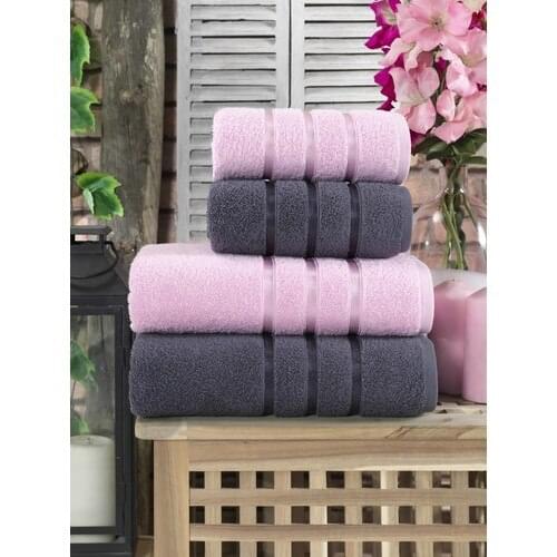 Teksmoda Cotton 4'lü Bath Towel Set/anthracite-Powder