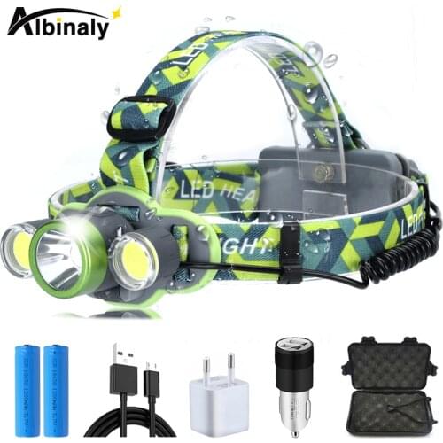 USB charging headlight super bright T6 + 2COB LED headlamp 5 kinds of lighting mode waterproof outdoor searchlight fishing light