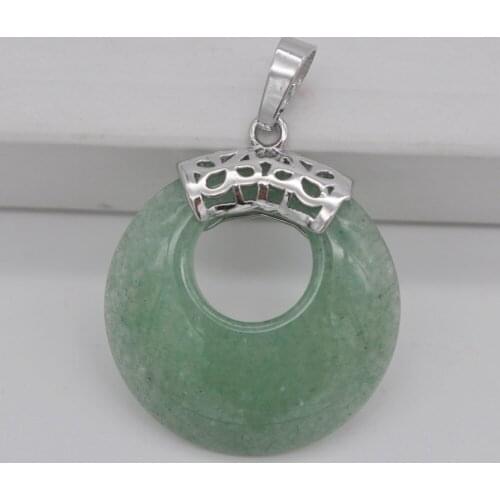Natural Green Aventurine Circle Stone GEM Pendant Jewelry For Gift S3150