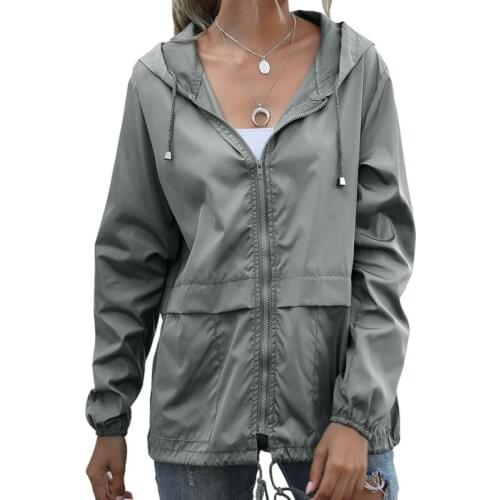 2021 Autumn New Women Solid Lightweight Thin Hooded Jacket Jogger Walking Raincoat Casual Zipper Hoodies Overcoat