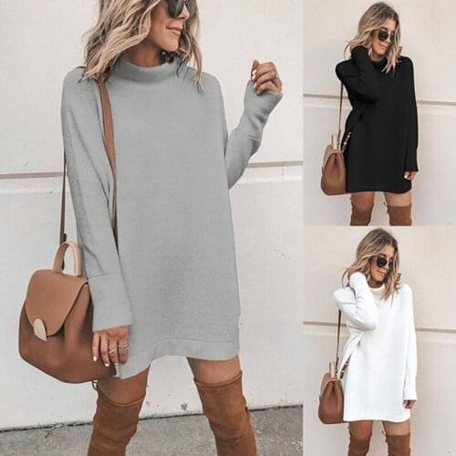 Autumn Womens Dresses Loose Long Sleeve Dress Ladies Turtleneck Casual Long Girl Tops Dress Female Fashion Big Vestido