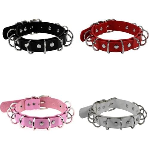 Sexy Gothic Punk PU Leather Round Circle Spike Rivet Collar Studded Choker Necklace Body Birthday Party Harajuku accessories